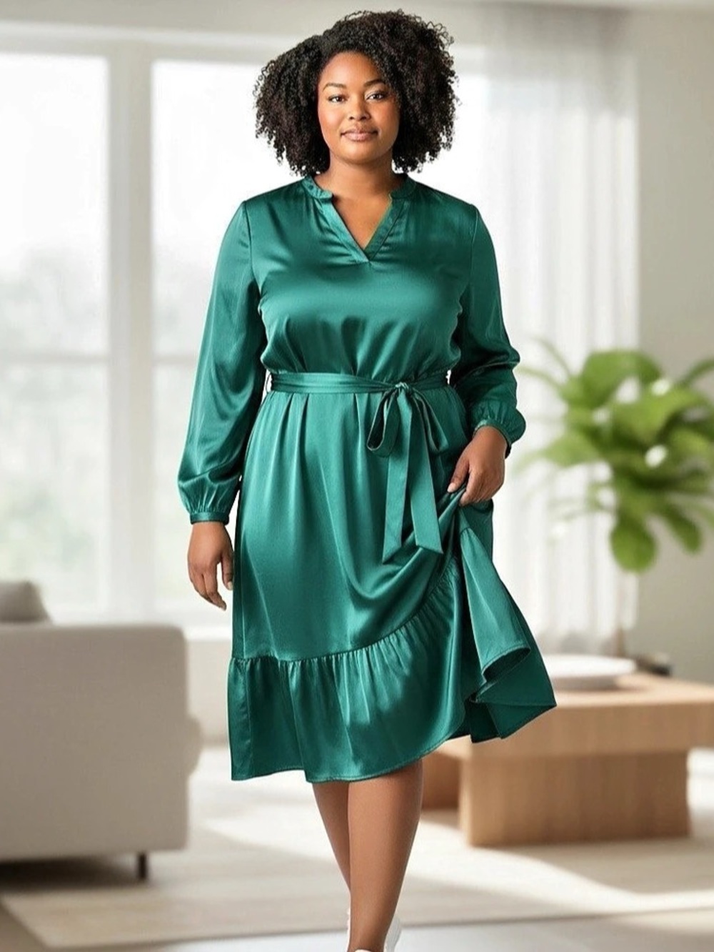 She & Sky Long Sleeve Green Mini Dress size 1X